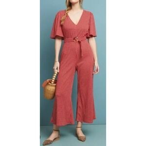 Anthropologie‎ Ett:twa Margaret Jumpsuit Size 2 Red White Check Gingham